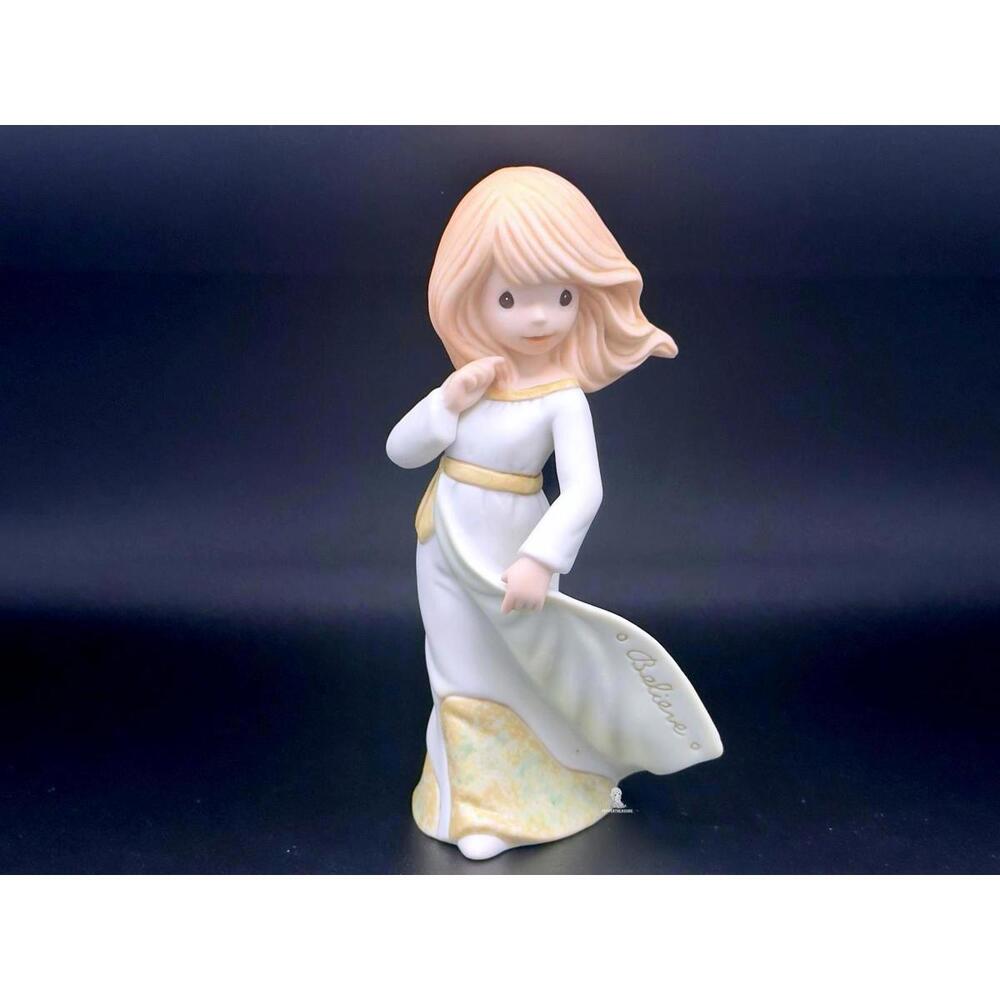 Precious Moments 'Believe' Porcelain Figurine Girl in White Flowy Dress